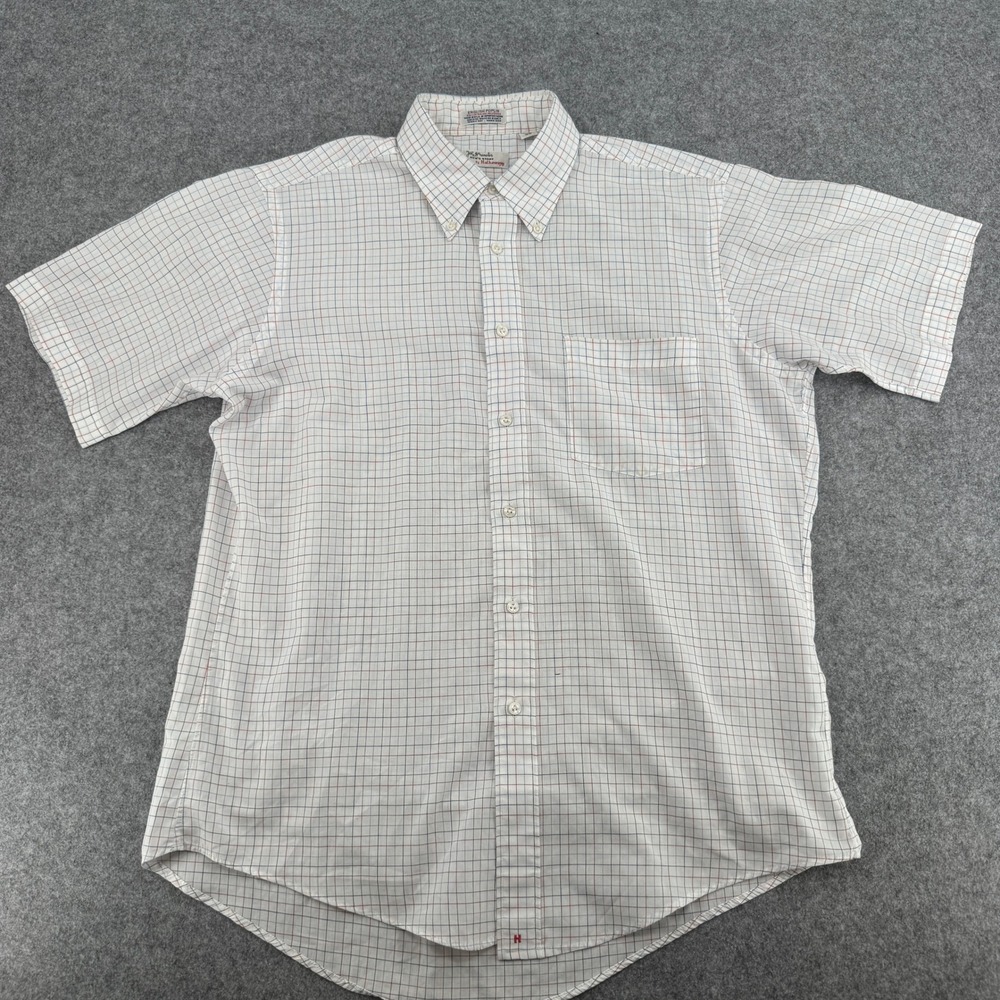 Hathaway Button-Down Mens 16 SS English‎ Poplin White Tattersall John Wanamaker